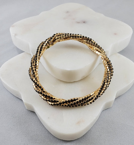 4-Chain Gold Block with Black Jewels Bracelet  Ivy and Pearl Boutique