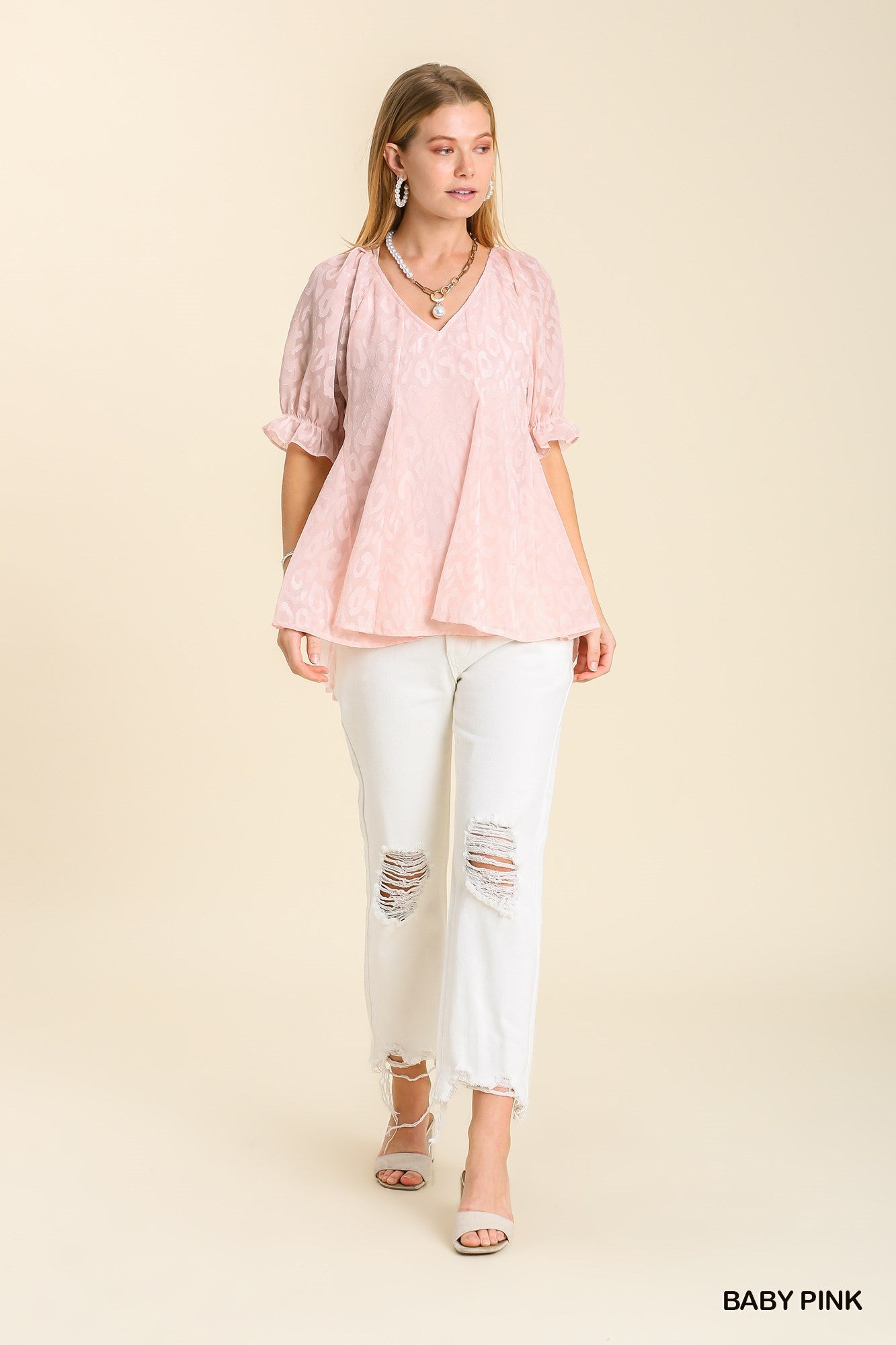 Leopard Print Puff Sleeve V-Neck Blouse with Lining Ivy and Pearl Boutique