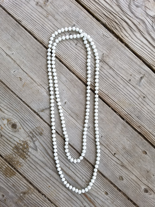White 60-inch 8mm shiny sphere crystal beaded necklace  Ivy and Pearl Boutique