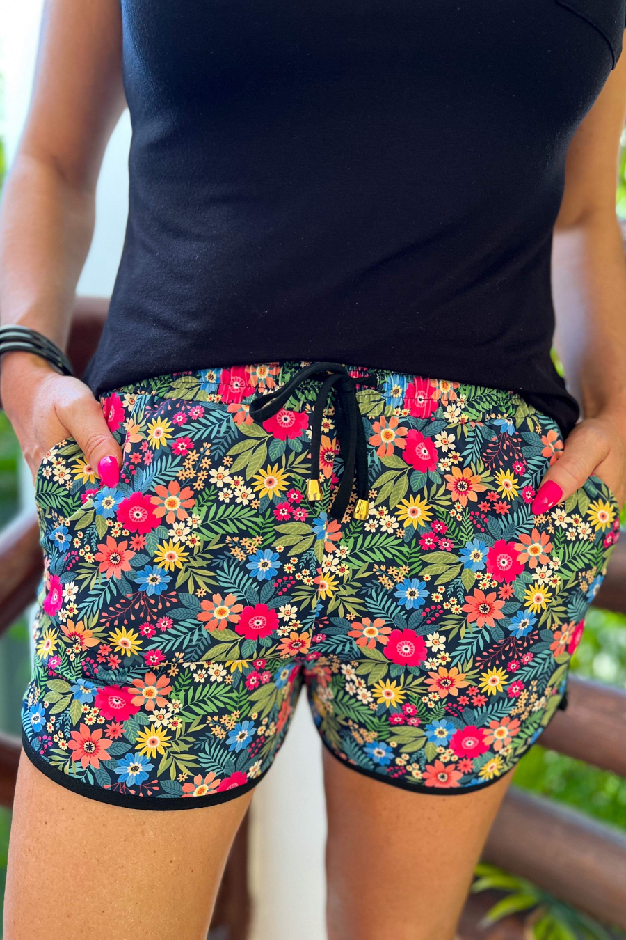 Falling for Floral Drawstring Everyday Shorts Shorts Jess Lea