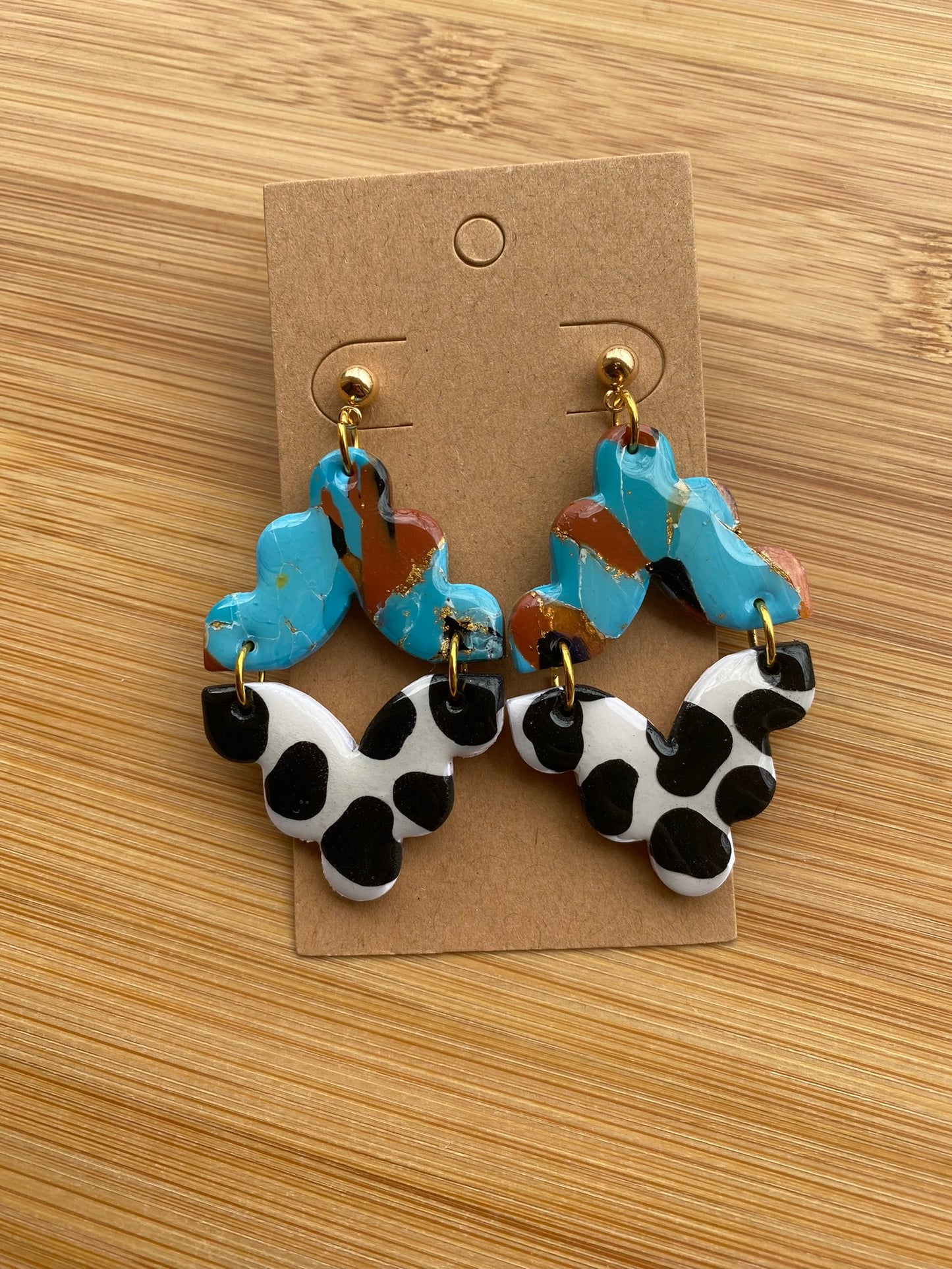 Western turquoise cowhead handmade lightweight polymer clay earrings Earrings Lucia J Creations Default Title