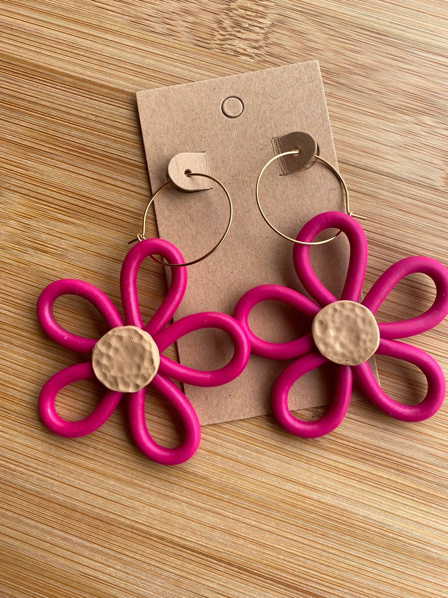 Pink daisies lightweight polymer clay earrings