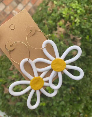 White daisies lightweight polymer clay earrings Earrings Lucia J Creations