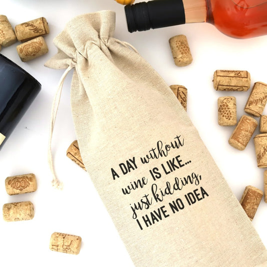 "A Day without Wine" Wine Bag with Tie  Ivy and Pearl Boutique