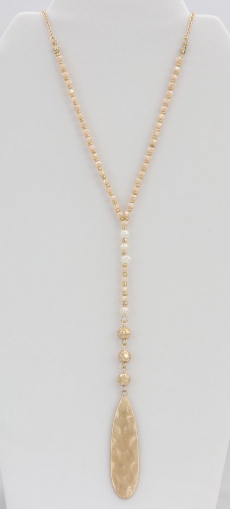 Adjustable rose-gold necklace with alternating beads/gems and hammered pendant Ivy and Pearl Boutique