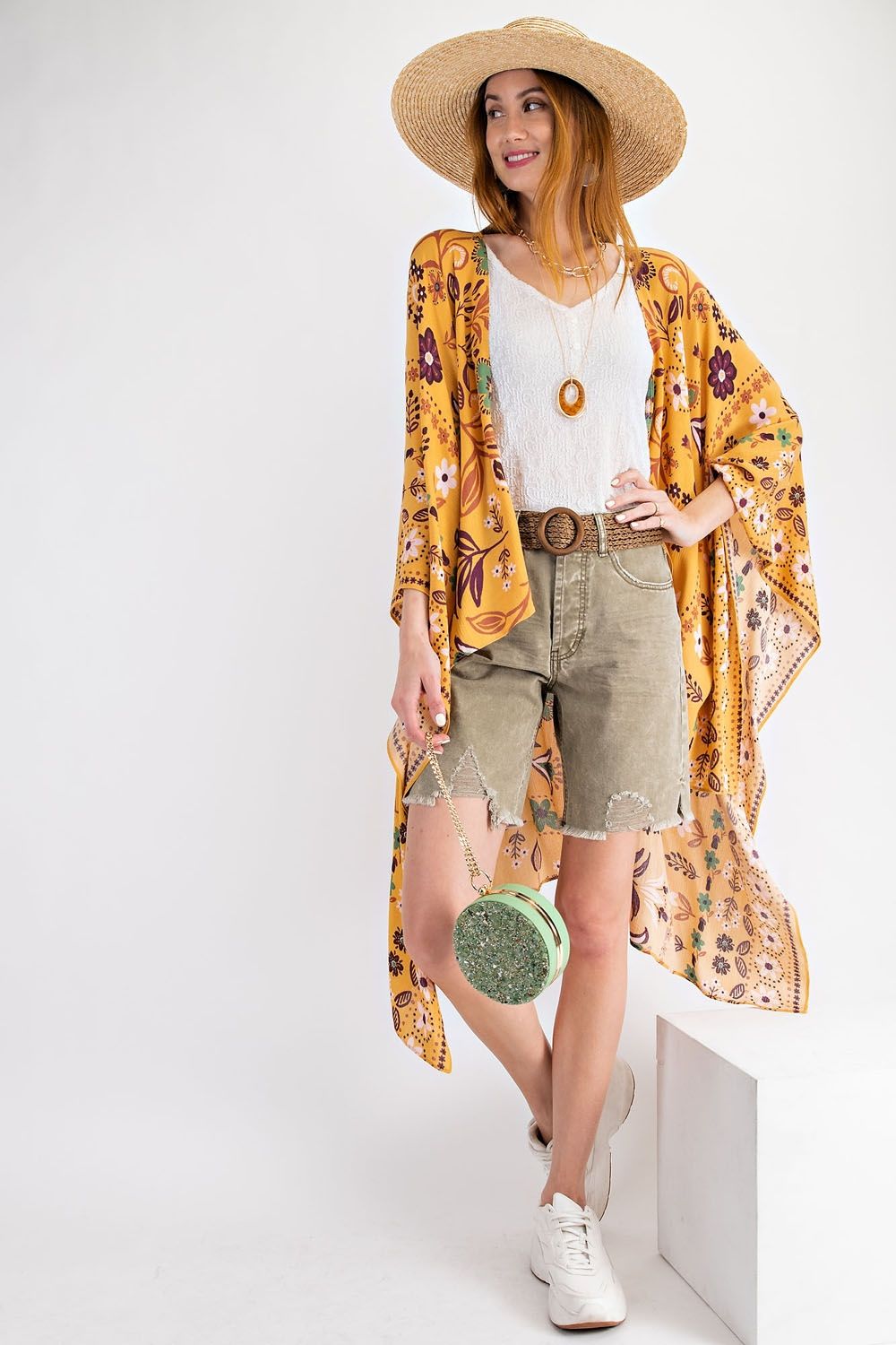 All I Need Flowy Kimono - Scarf Printed Rayon Crepon Kimono Ivy and Pearl Boutique