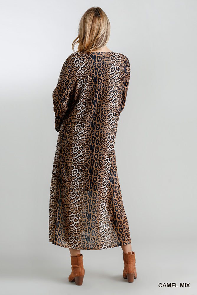 Animal Print Open Front Long Cardigan with Side Slits Ivy and Pearl Boutique