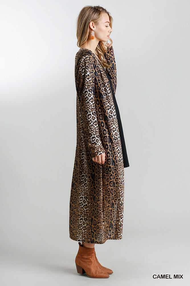 Animal Print Open Front Long Cardigan with Side Slits Ivy and Pearl Boutique