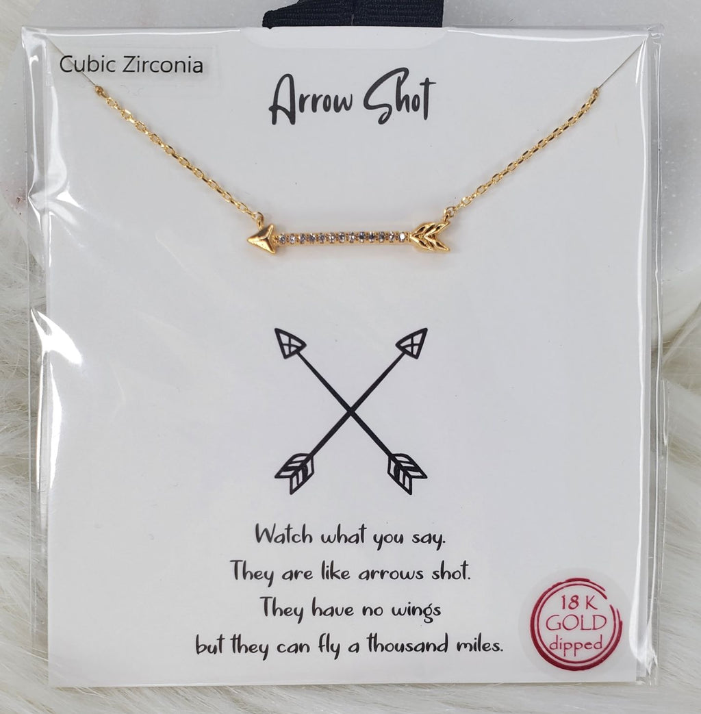Arrow Shot 16-inch necklace with 2-inch extender and cubic zirconia decorated horizontal arrow pendant  Ivy and Pearl Boutique