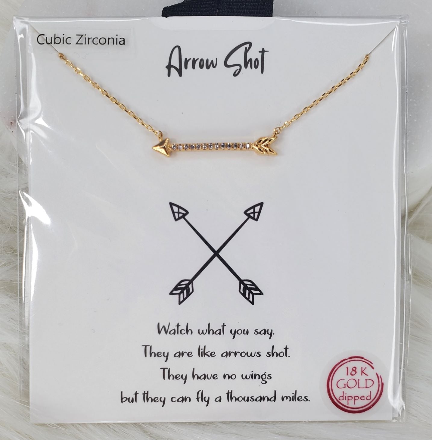 Arrow Shot 16-inch necklace with 2-inch extender and cubic zirconia decorated horizontal arrow pendant Ivy and Pearl Boutique