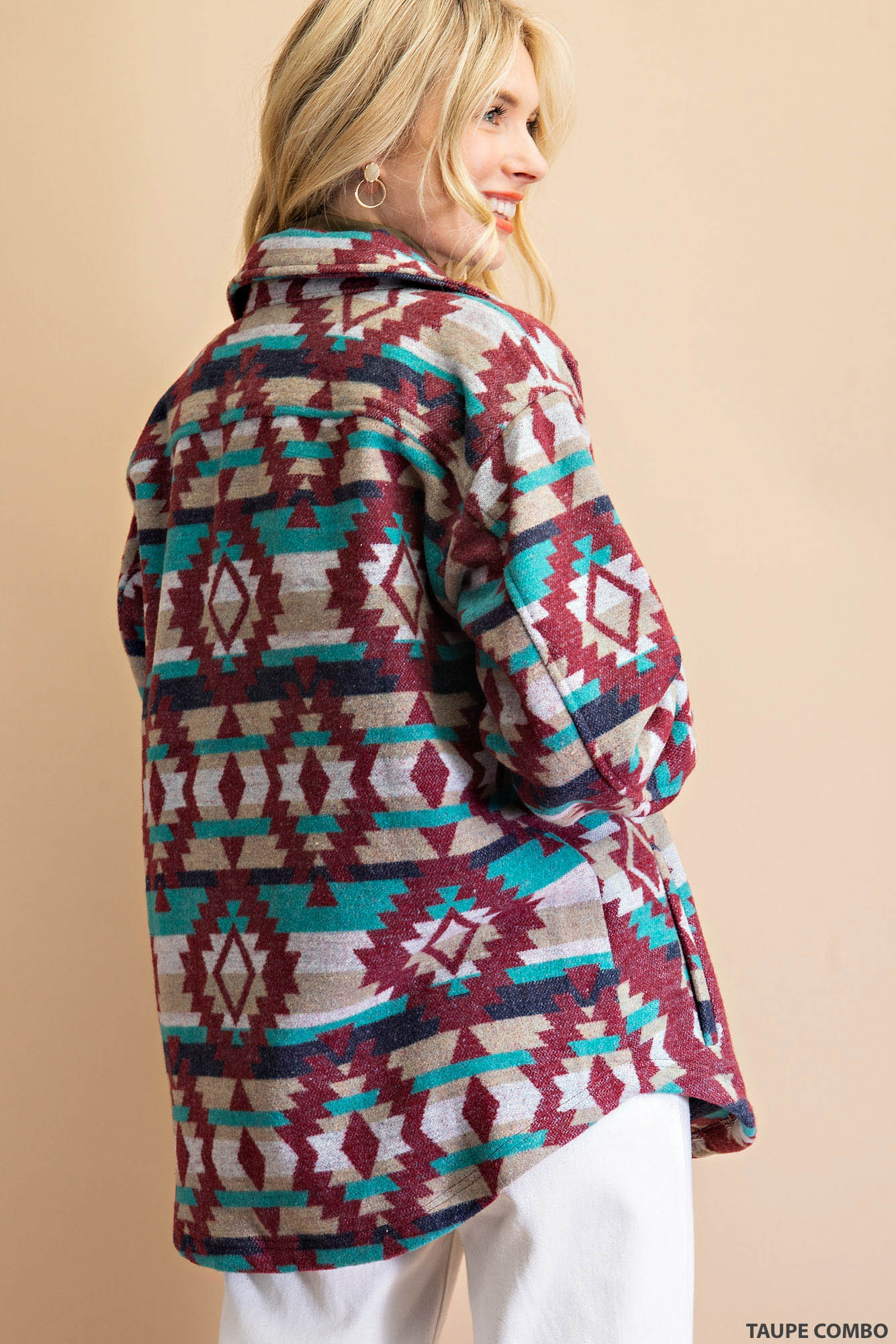 Aztec flannel button down oversize shirt Ivy and Pearl Boutique
