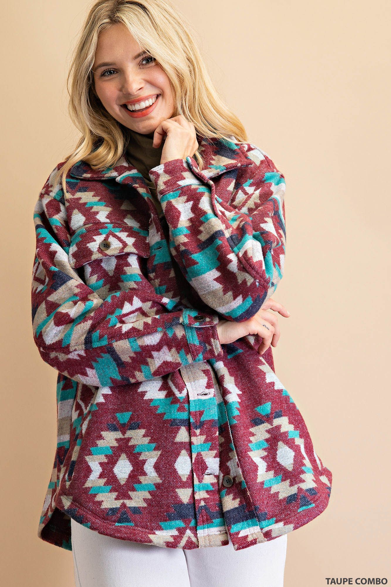Aztec flannel button down oversize shirt Ivy and Pearl Boutique