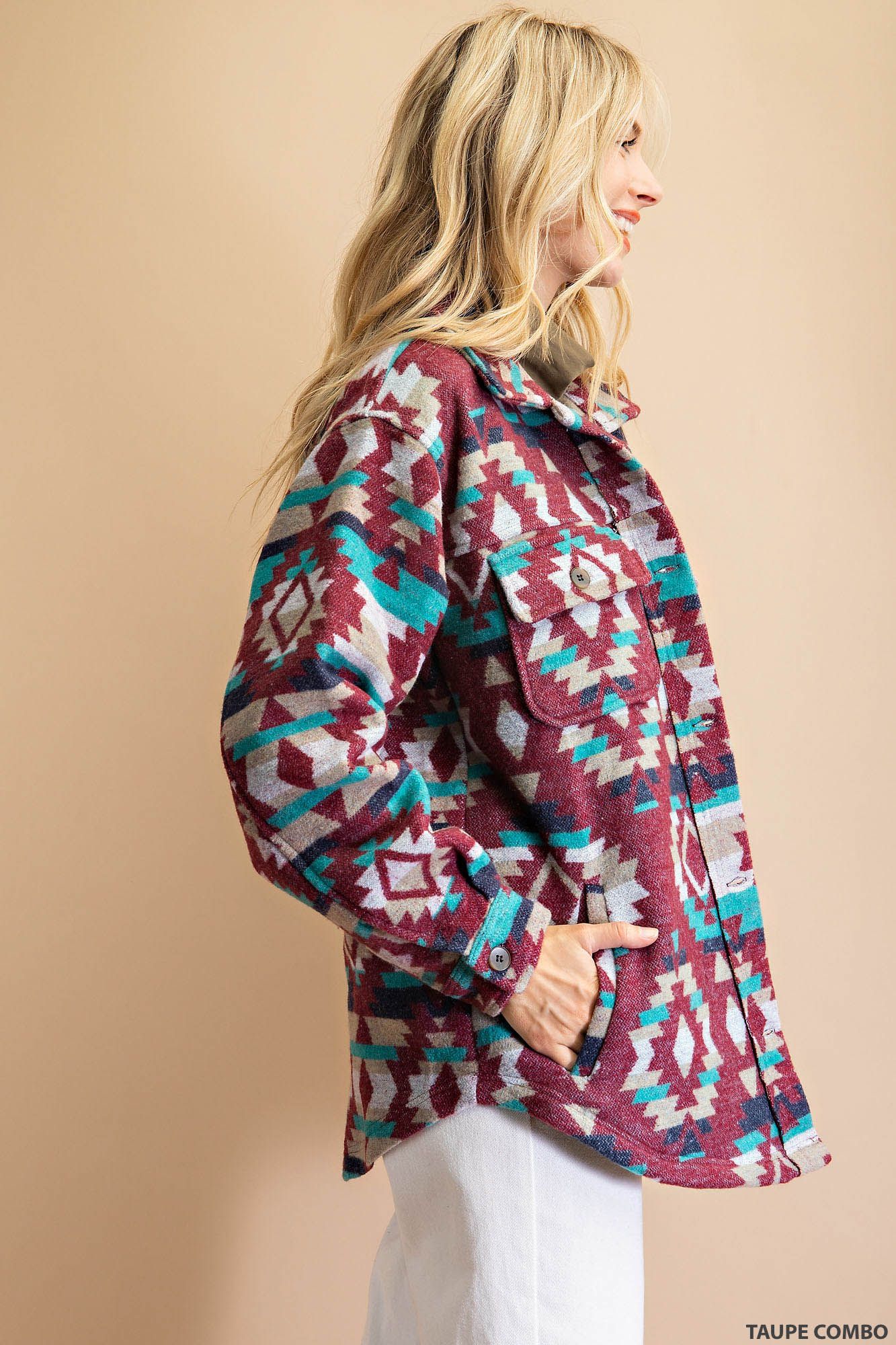 Aztec flannel button down oversize shirt Ivy and Pearl Boutique