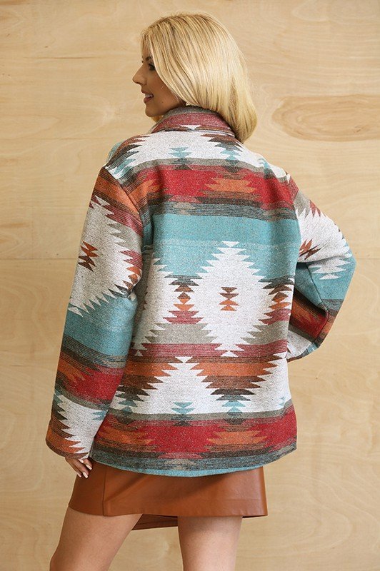 Aztec pattern outer jacket with pockets Ivy and Pearl Boutique