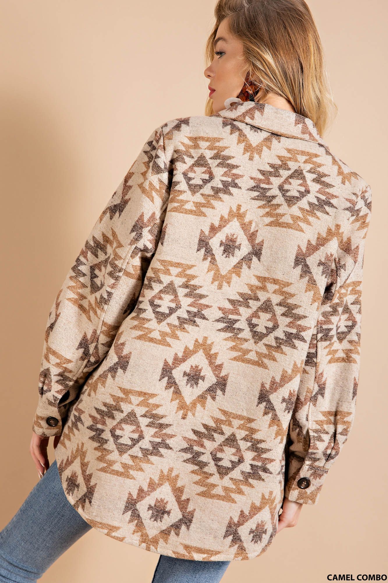Aztec Boho Tribal Vintabe Button Down Shacket Ivy and Pearl Boutique