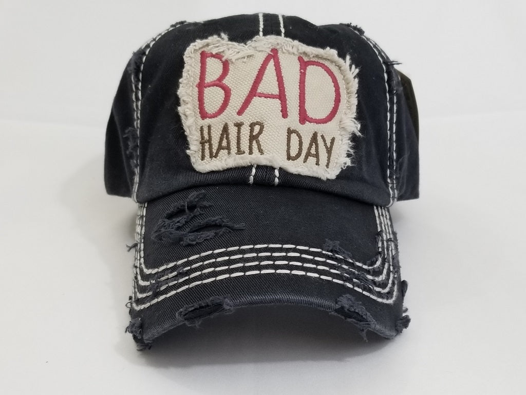 "Bad hair day" washed vintage baseball cap Ivy and Pearl Boutique Camo Black