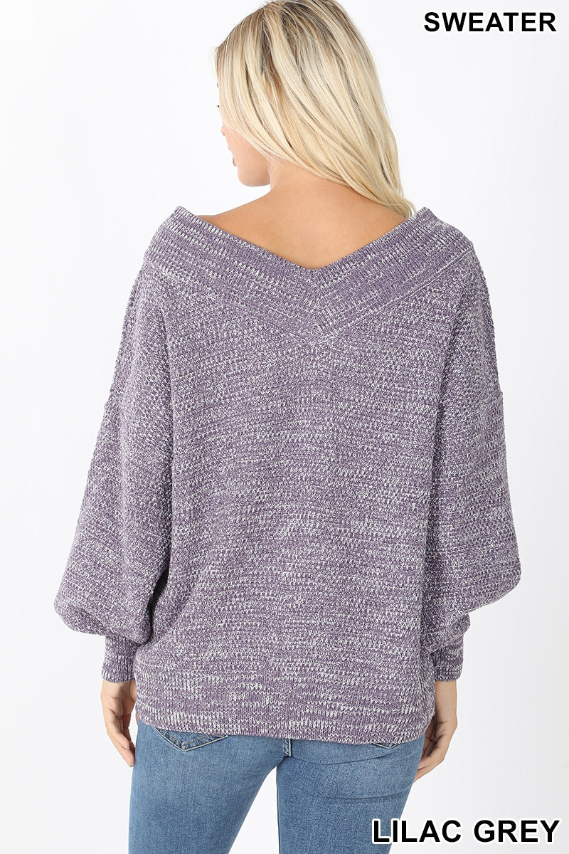 Balloon sleeve double V-neck sweater Ivy and Pearl Boutique