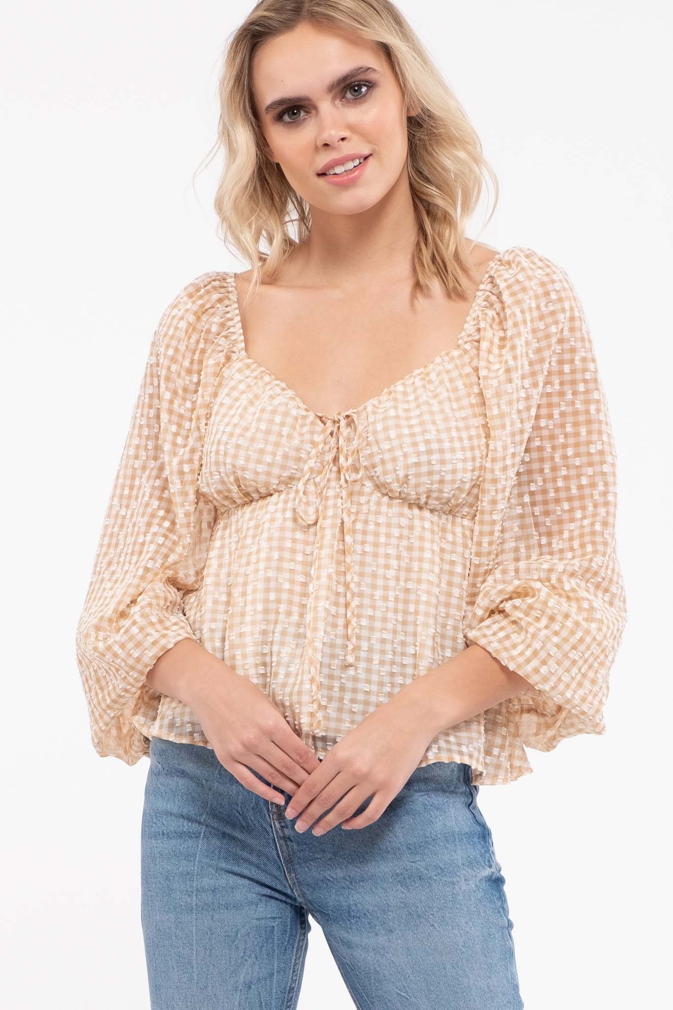 Balloon Sleeve top with Pentagon neckline back Ivy and Pearl Boutique Light Mustard S