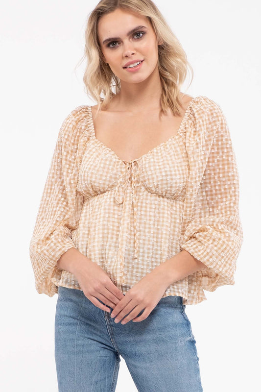 Balloon Sleeve top with Pentagon neckline back  Ivy and Pearl Boutique Light Mustard S