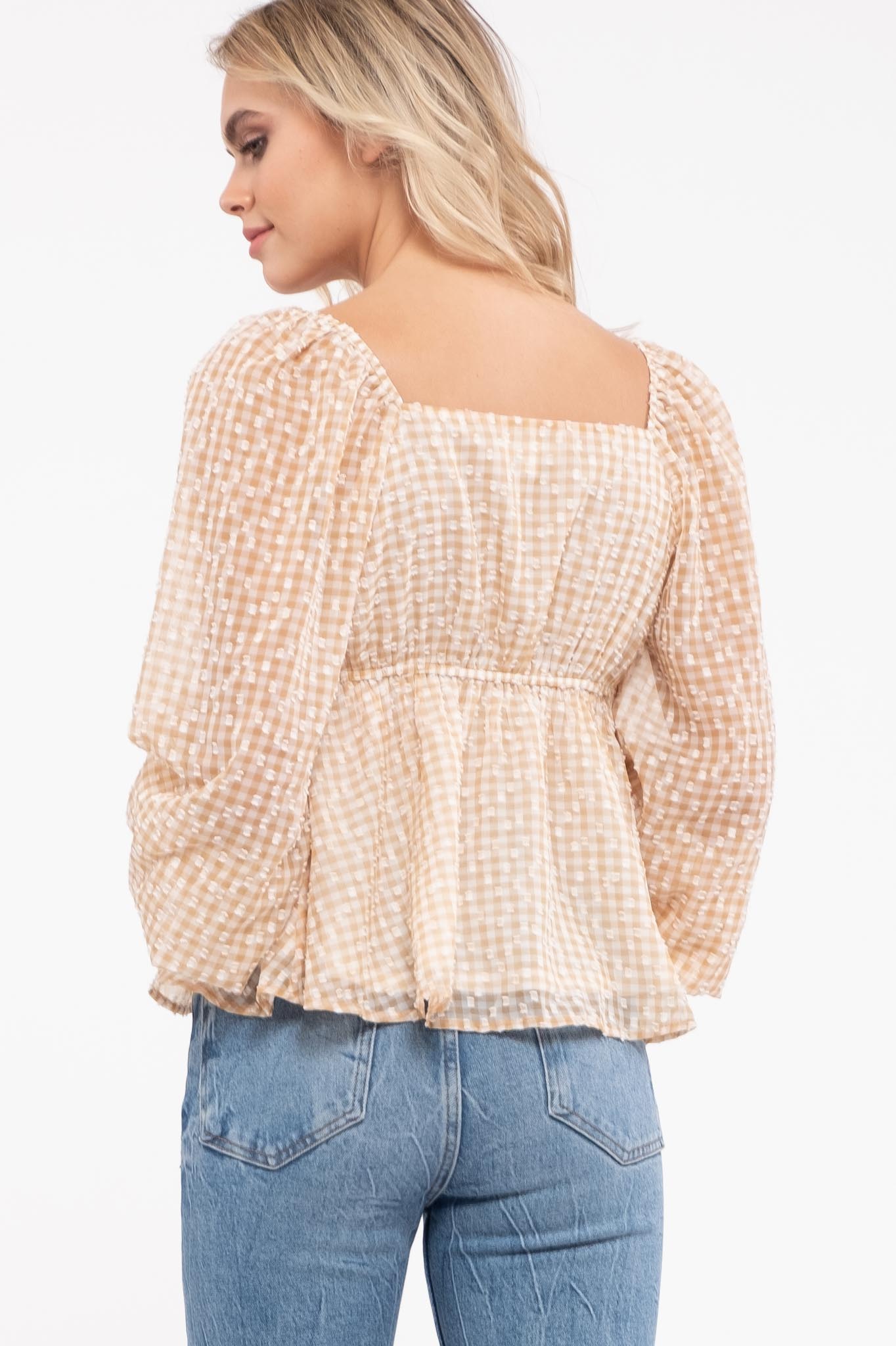 Balloon Sleeve top with Pentagon neckline back Ivy and Pearl Boutique