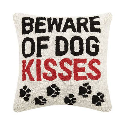 Beware of Dog Kisses 16x16 Hook Throw Decor Pillow with Cotton Velvet Backing Ivy and Pearl Boutique