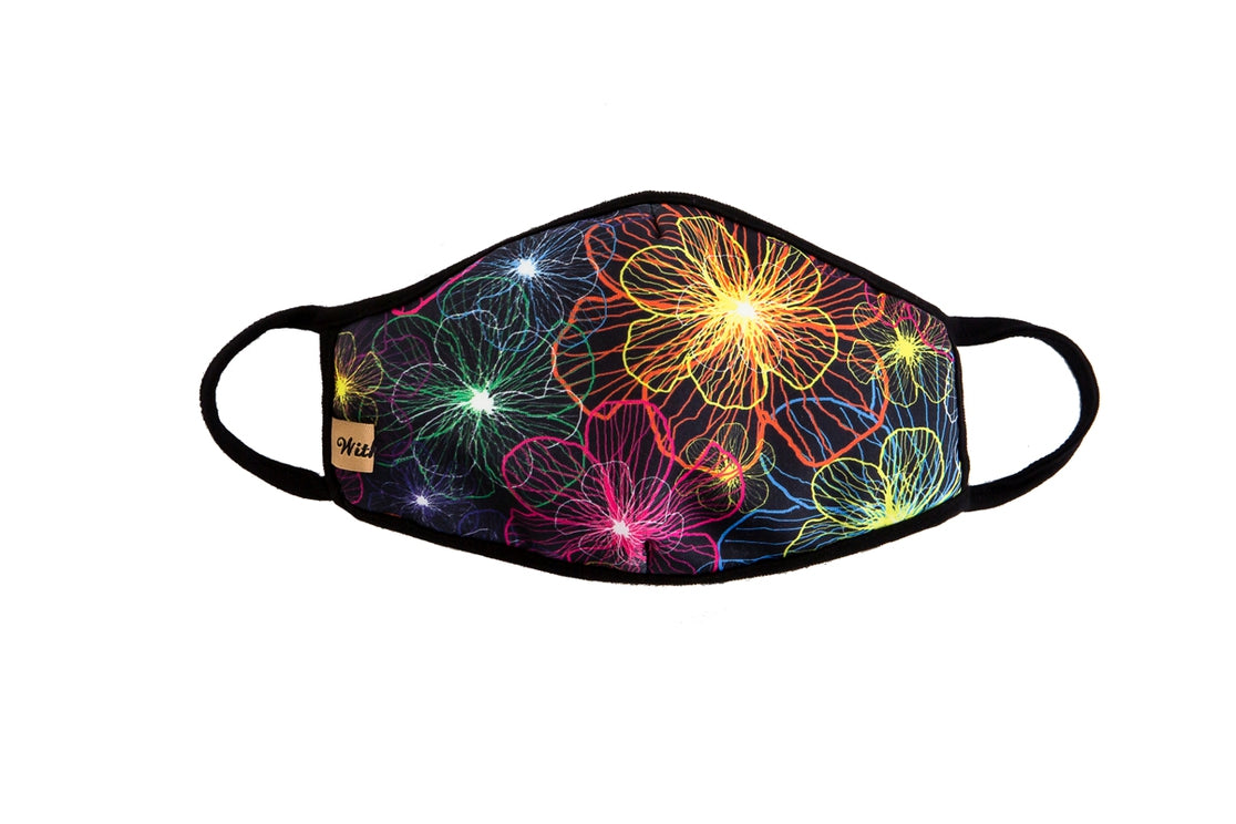 Black electric floral face mask Ivy and Pearl Boutique