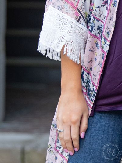 Boho Dreamin Kimono with white fringe Ivy and Pearl Boutique