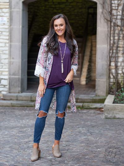 Boho Dreamin Kimono with white fringe Ivy and Pearl Boutique XL/2XL