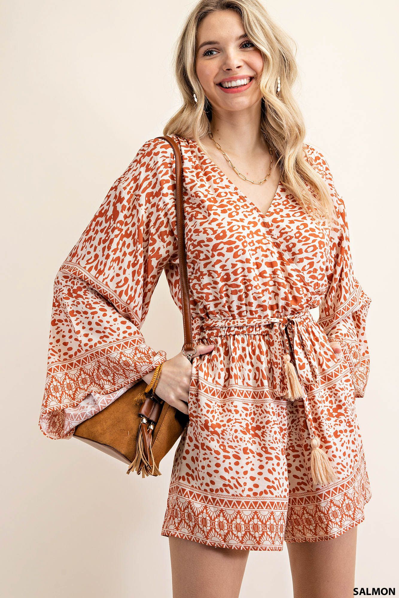 Border animal print tie-waist romper Ivy and Pearl Boutique