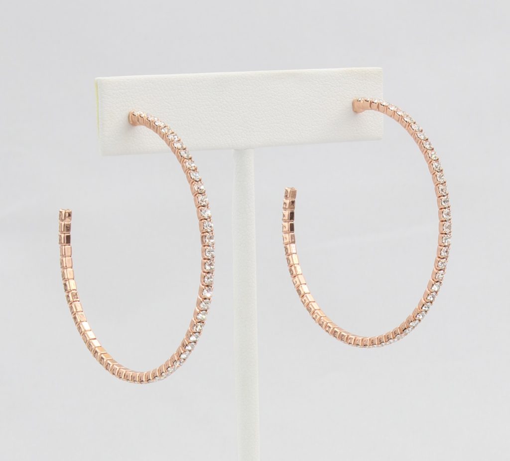 Box-snake chain hoop earring with inlaid diamond-like CZ stones Ivy and Pearl Boutique