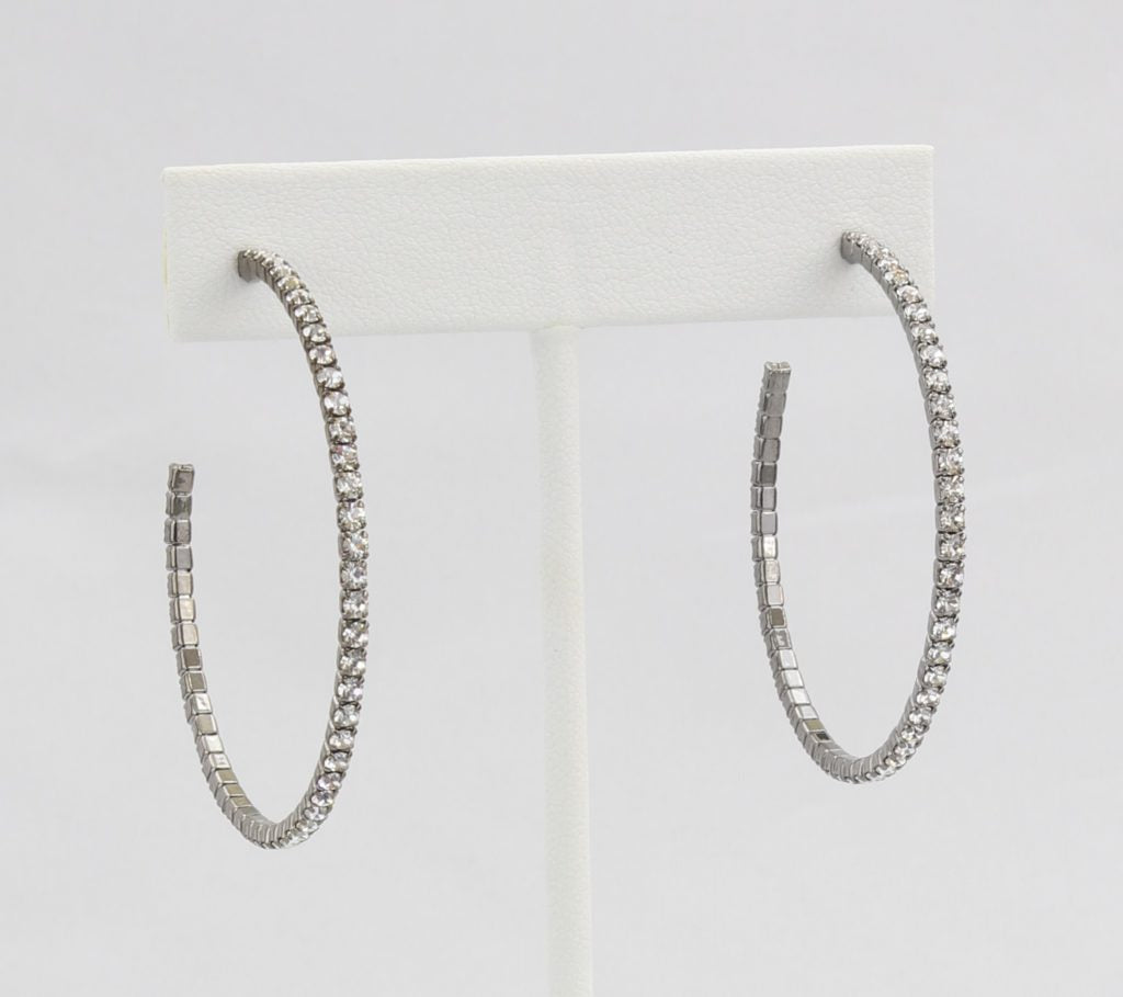 Box-snake chain hoop earring with inlaid diamond-like CZ stones Ivy and Pearl Boutique