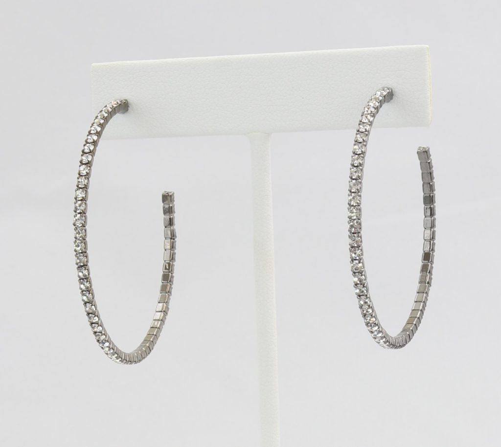 Box-snake chain hoop earring with inlaid diamond-like CZ stones Ivy and Pearl Boutique