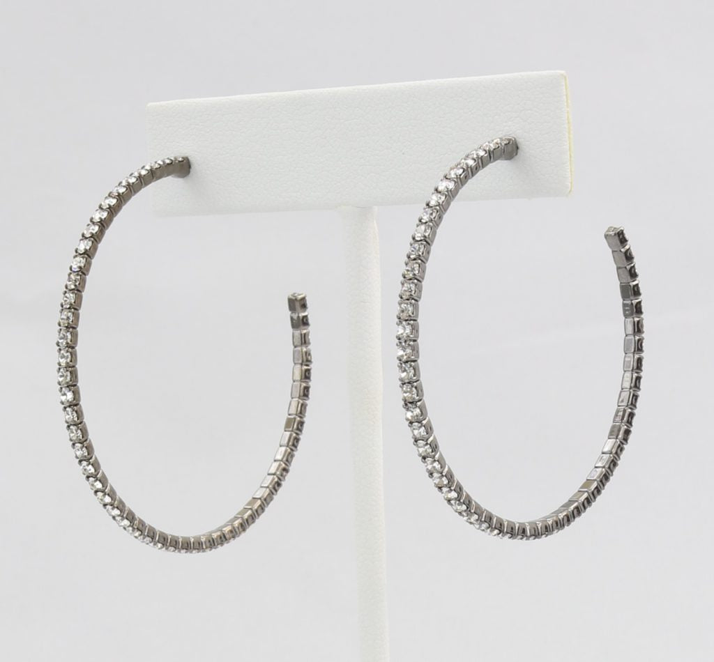 Box-snake chain hoop earring with inlaid diamond-like CZ stones Ivy and Pearl Boutique