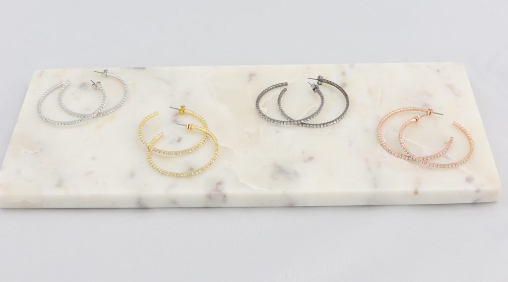 Box-snake chain hoop earring with inlaid diamond-like CZ stones Ivy and Pearl Boutique
