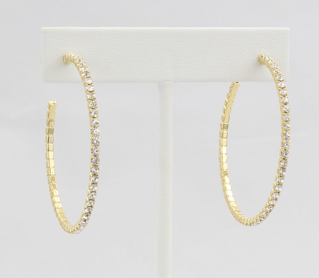 Box-snake chain hoop earring with inlaid diamond-like CZ stones Ivy and Pearl Boutique