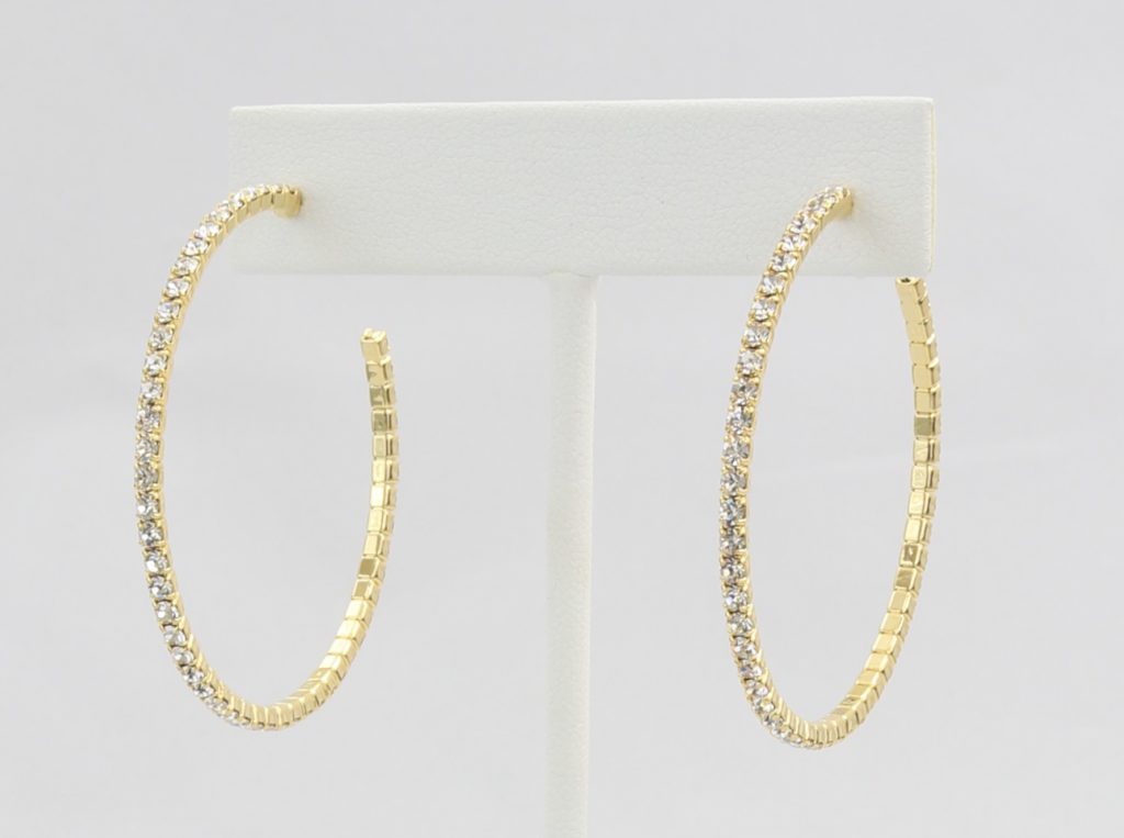 Box-snake chain hoop earring with inlaid diamond-like CZ stones Ivy and Pearl Boutique
