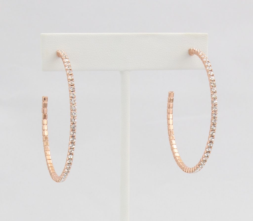 Box-snake chain hoop earring with inlaid diamond-like CZ stones Ivy and Pearl Boutique