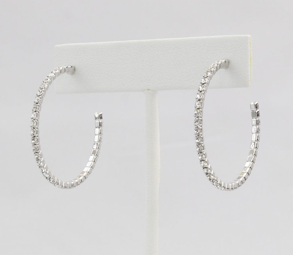 Box-snake chain hoop earring with inlaid diamond-like CZ stones Ivy and Pearl Boutique
