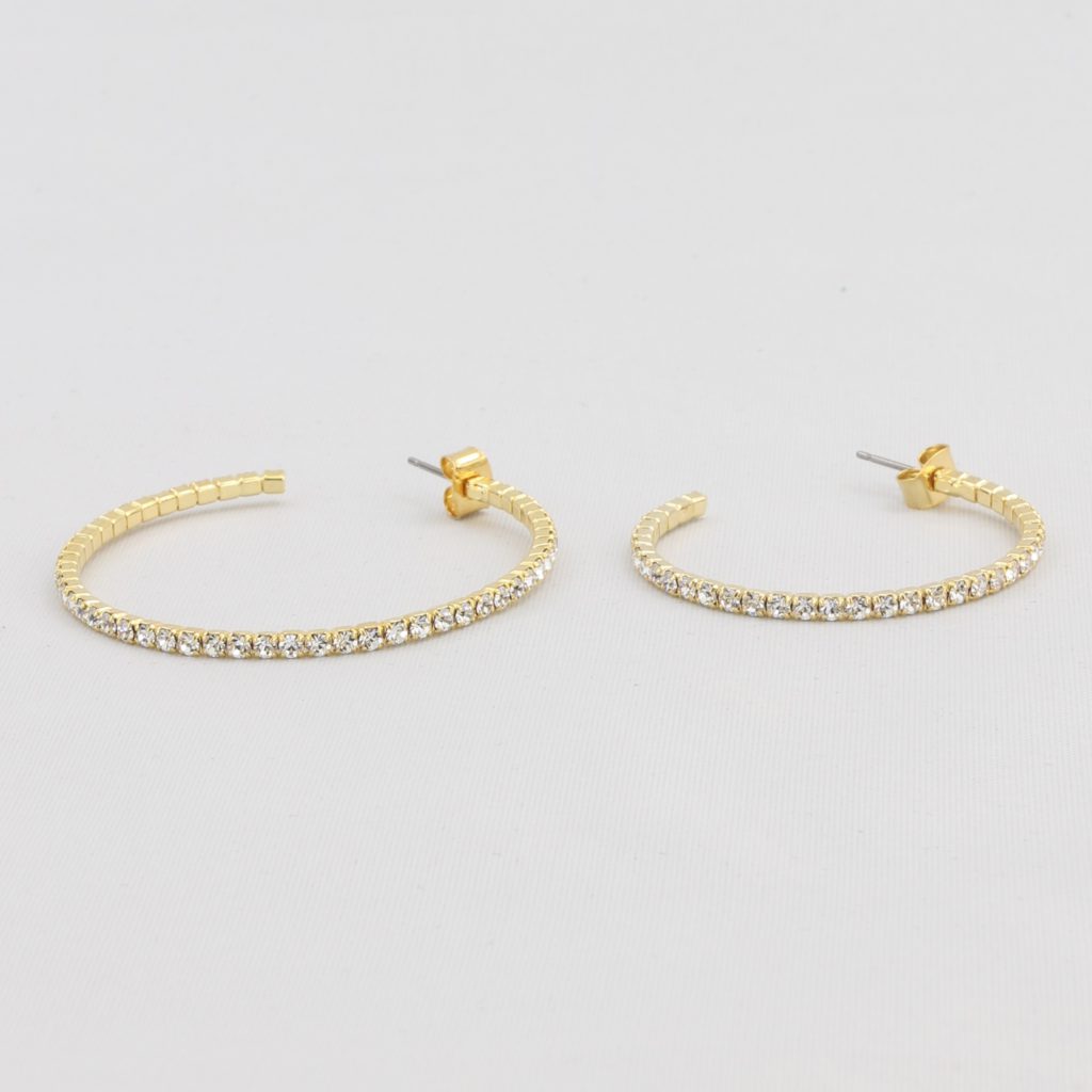 Box-snake chain hoop earring with inlaid diamond-like CZ stones Ivy and Pearl Boutique