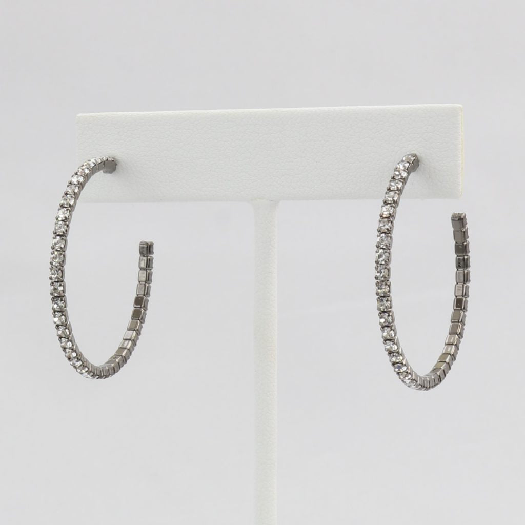 Box-snake chain hoop earring with inlaid diamond-like CZ stones Ivy and Pearl Boutique