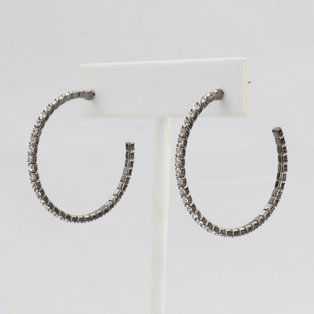 Box-snake chain hoop earring with inlaid diamond-like CZ stones Ivy and Pearl Boutique