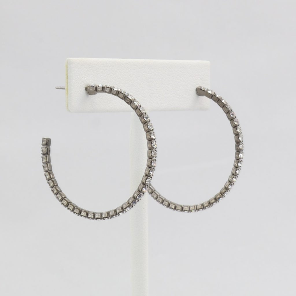 Box-snake chain hoop earring with inlaid diamond-like CZ stones Ivy and Pearl Boutique