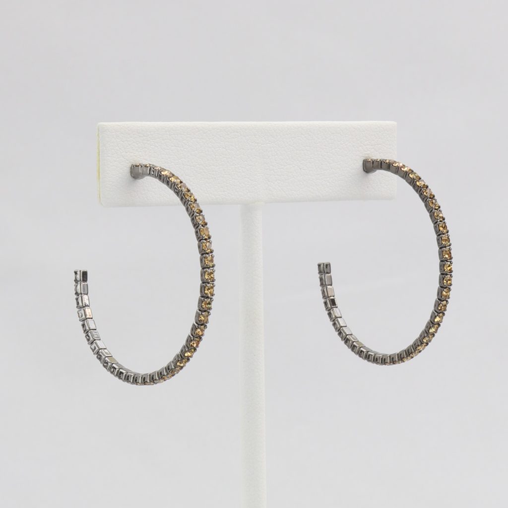 Box-snake chain hoop earring with inlaid diamond-like CZ stones Ivy and Pearl Boutique