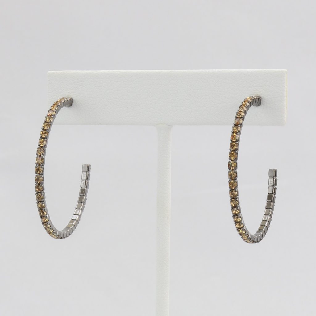 Box-snake chain hoop earring with inlaid diamond-like CZ stones Ivy and Pearl Boutique