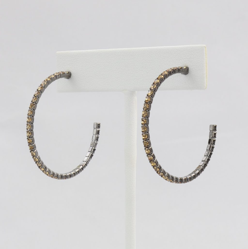 Box-snake chain hoop earring with inlaid diamond-like CZ stones Ivy and Pearl Boutique