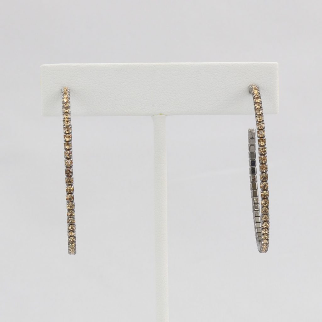 Box-snake chain hoop earring with inlaid diamond-like CZ stones Ivy and Pearl Boutique