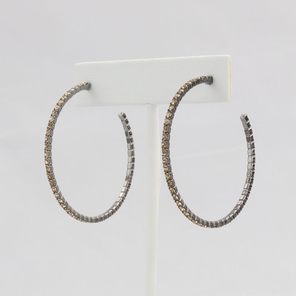 Box-snake chain hoop earring with inlaid diamond-like CZ stones Ivy and Pearl Boutique