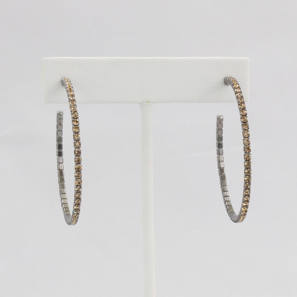 Box-snake chain hoop earring with inlaid diamond-like CZ stones Ivy and Pearl Boutique
