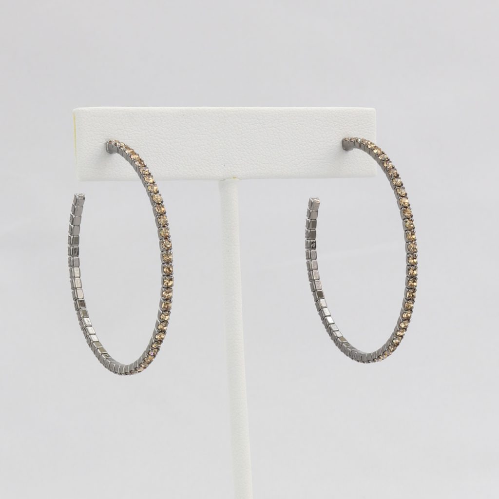 Box-snake chain hoop earring with inlaid diamond-like CZ stones Ivy and Pearl Boutique