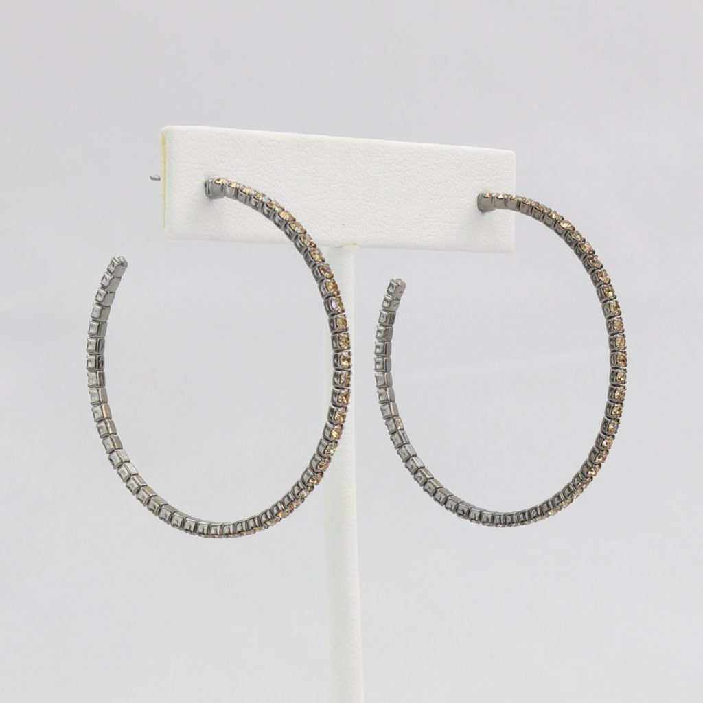 Box-snake chain hoop earring with inlaid diamond-like CZ stones Ivy and Pearl Boutique